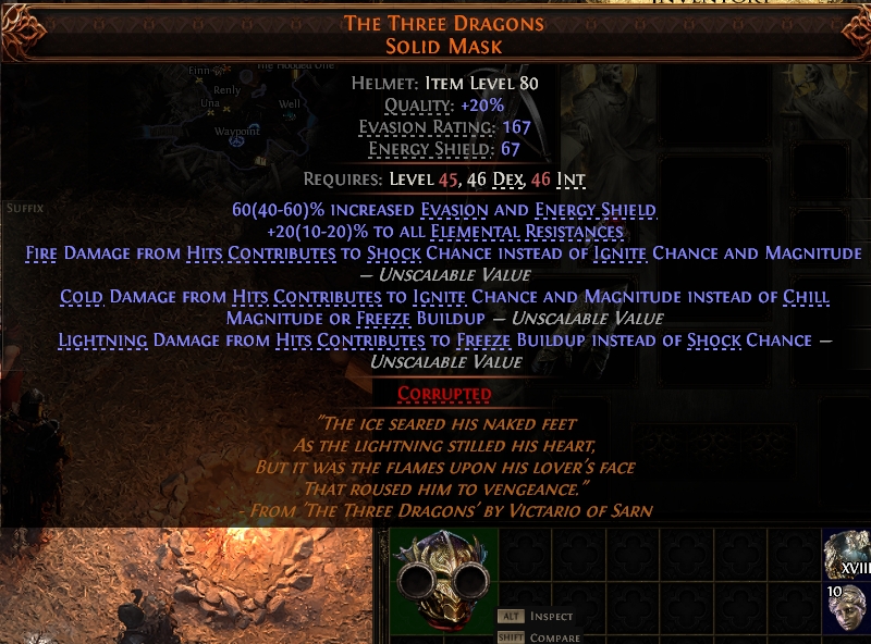 MMOJUGG Path of Exile 2 THE THREE DRAGONS SOLID MASK#933592 Details View of Item Function and Use